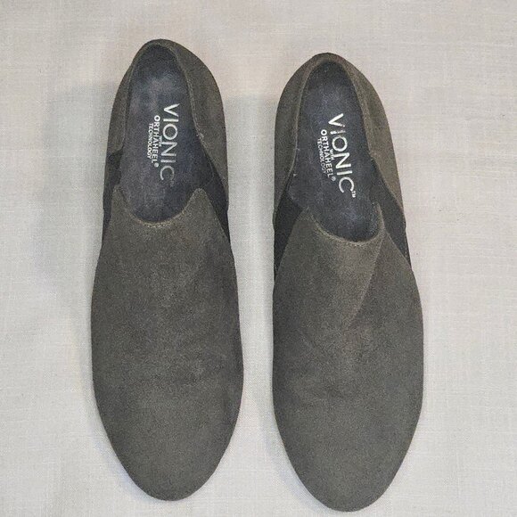 VIONIC Grey Stanton Suede Leather Orthaheel Orthotic Wedge Bootie Size 8 - Picture 1 of 6